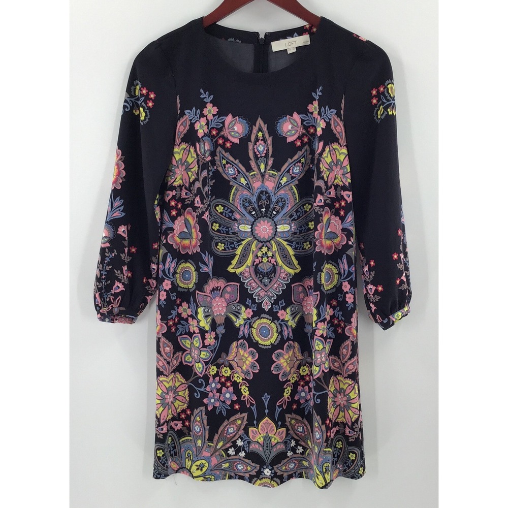 Loft Ann Taylor Women's Shift Dress Petite Extra Small 34x31.5 Floral Multicolor